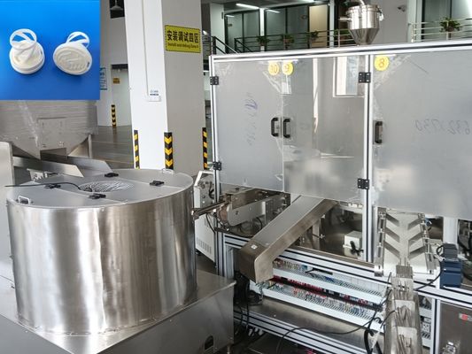 Automatic Silica Gel Desiccant Cap Filling Sealing  Assembly Machine With Desiccant Supply Bin Which Can Protect Desiccant From Moisture And Pollution